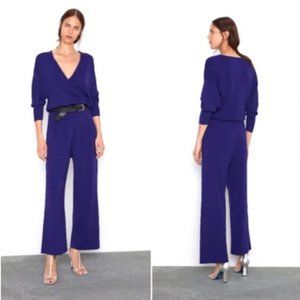 Zara Purple Bandage Knit Faux Wrap Front Pleated Jumpsuit Pants sz Md